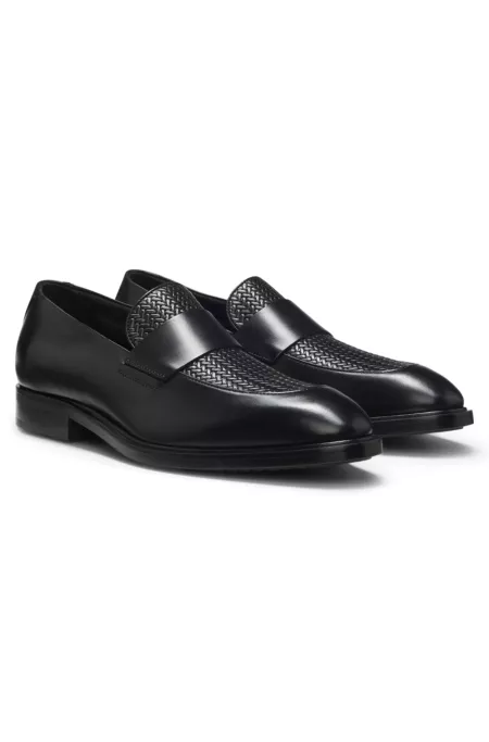 Leather loafers with woven vamp