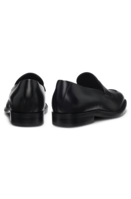 Leather loafers with woven vamp, Black