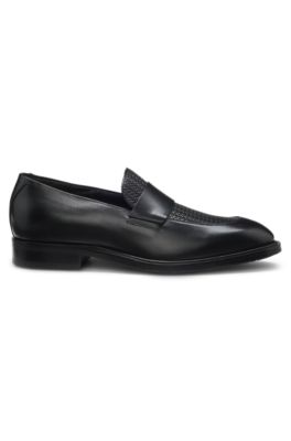 Leather loafers with woven vamp, Black