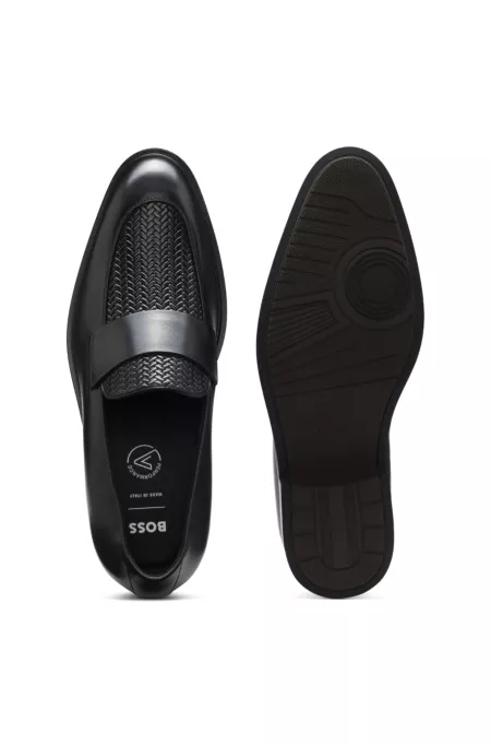 Leather loafers with woven vamp