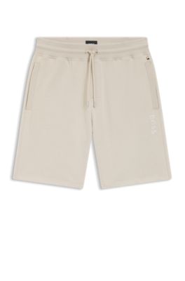 Short en molleton de coton avec logo brod&eacute; en cha&icirc;ne, Gris chin&eacute;