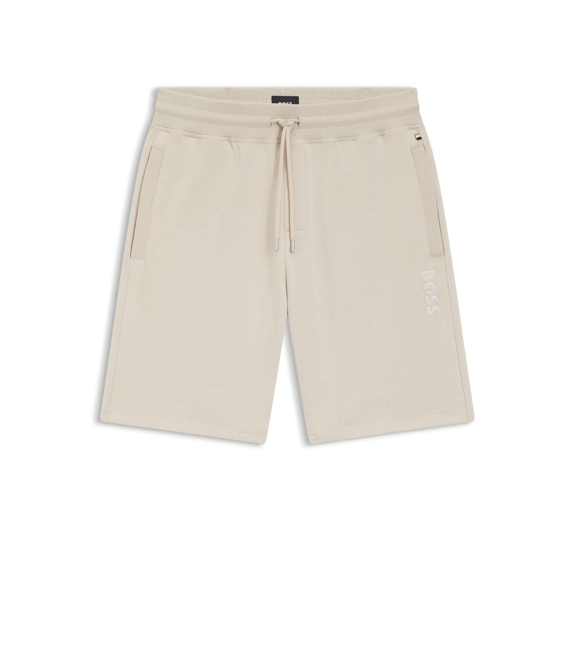BOSS - Cotton-terry shorts with chain-stitched logo - Light Grey