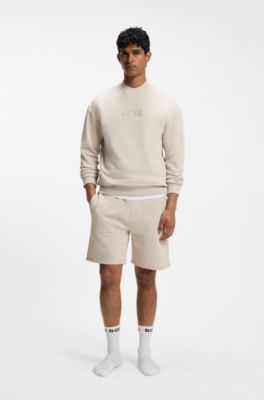 Cotton-terry shorts with chain-stitched logo, Light Grey
