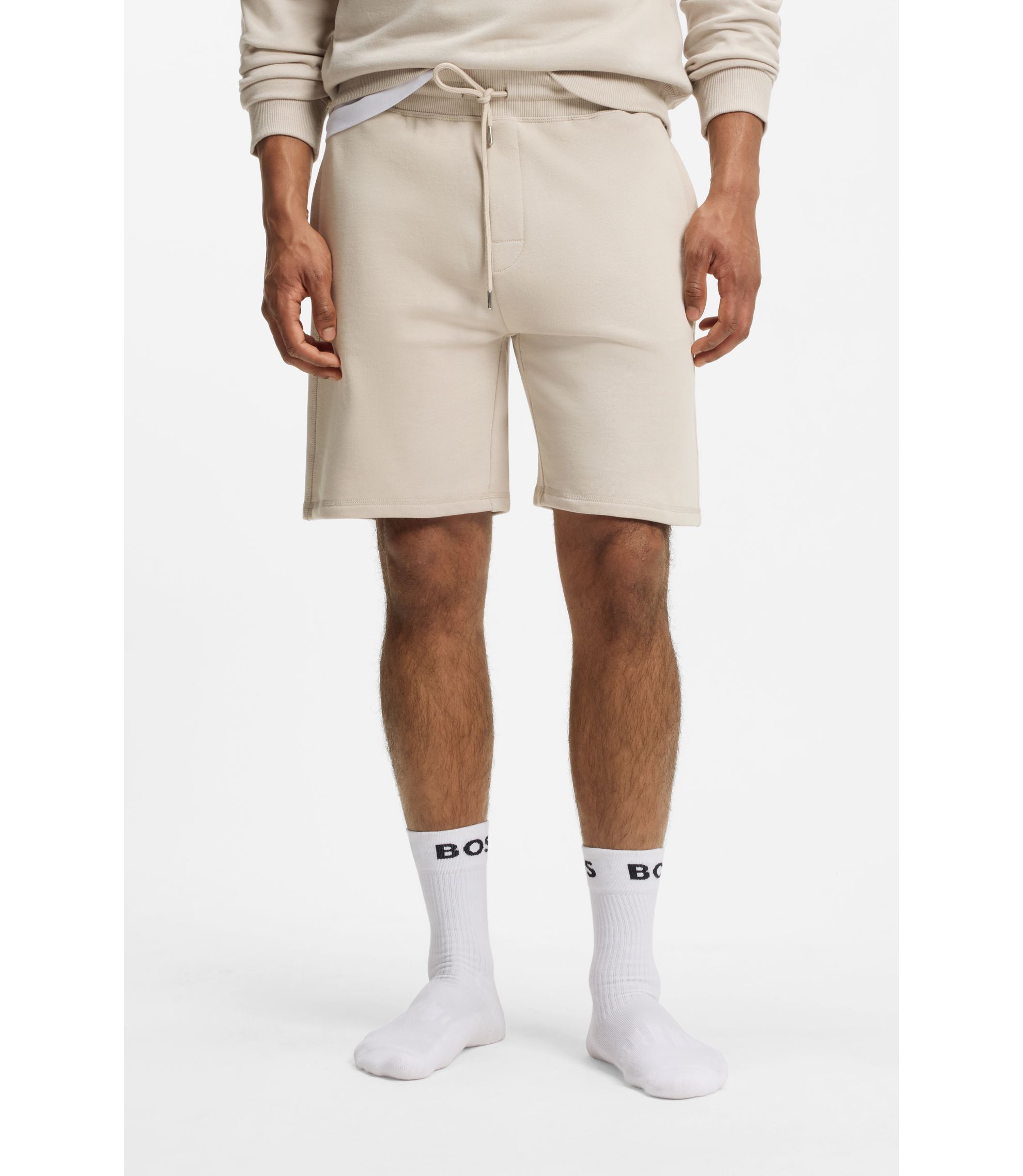 BOSS - Cotton-terry shorts with chain-stitched logo - Light Grey