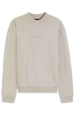 Cotton-terry sweatshirt with logo detail, Light Grey