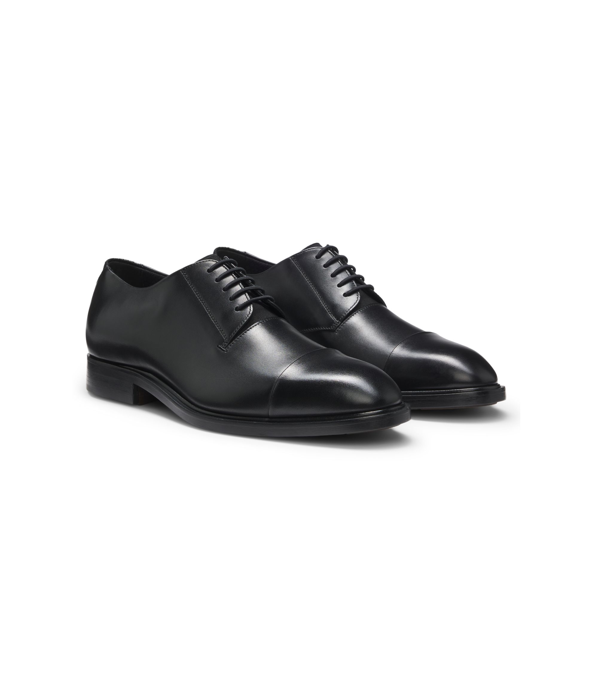 BOSS - Cap-toe Derby shoes in leather - Black