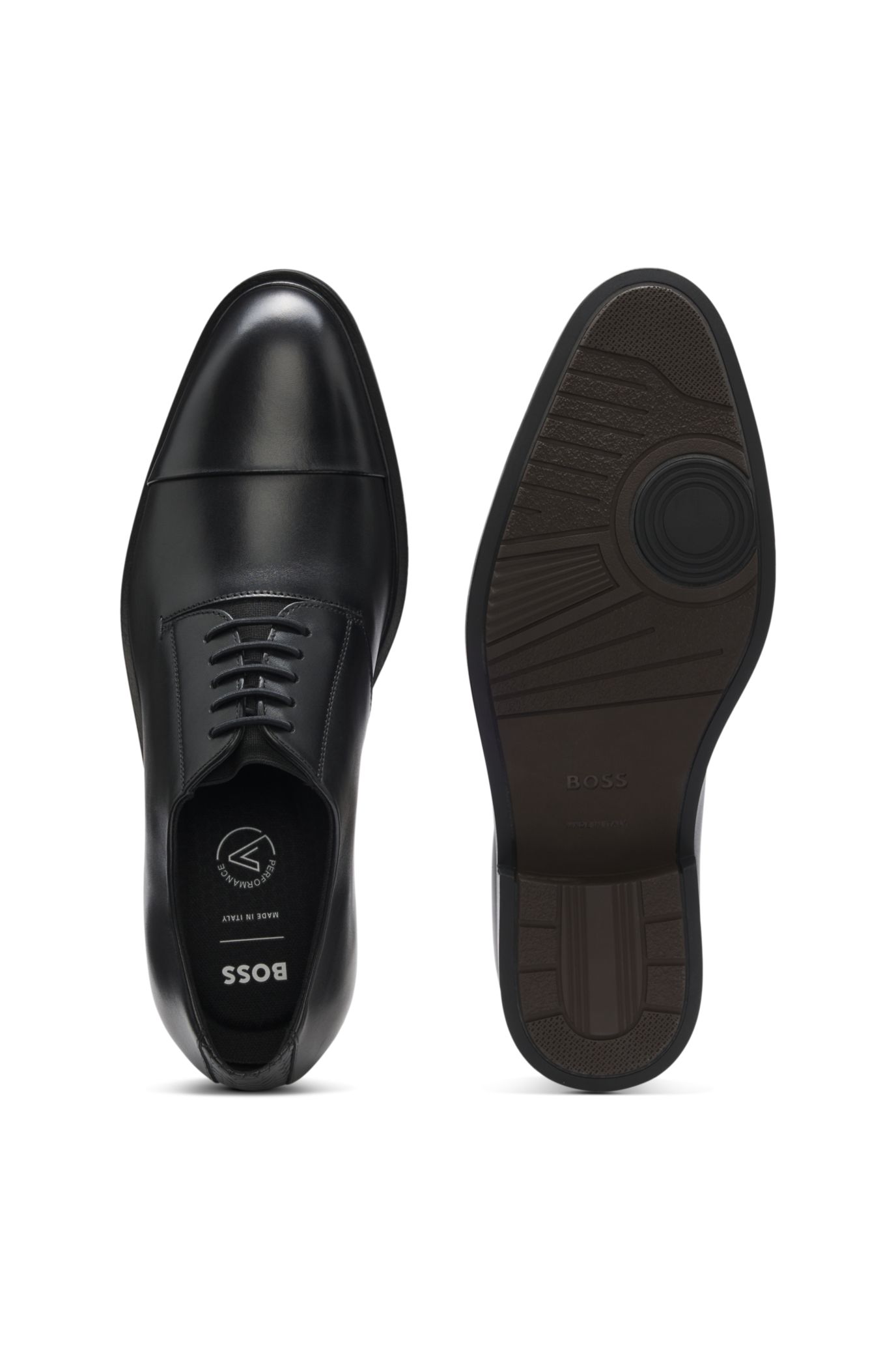 BOSS - Cap-toe Derby shoes in leather - Black