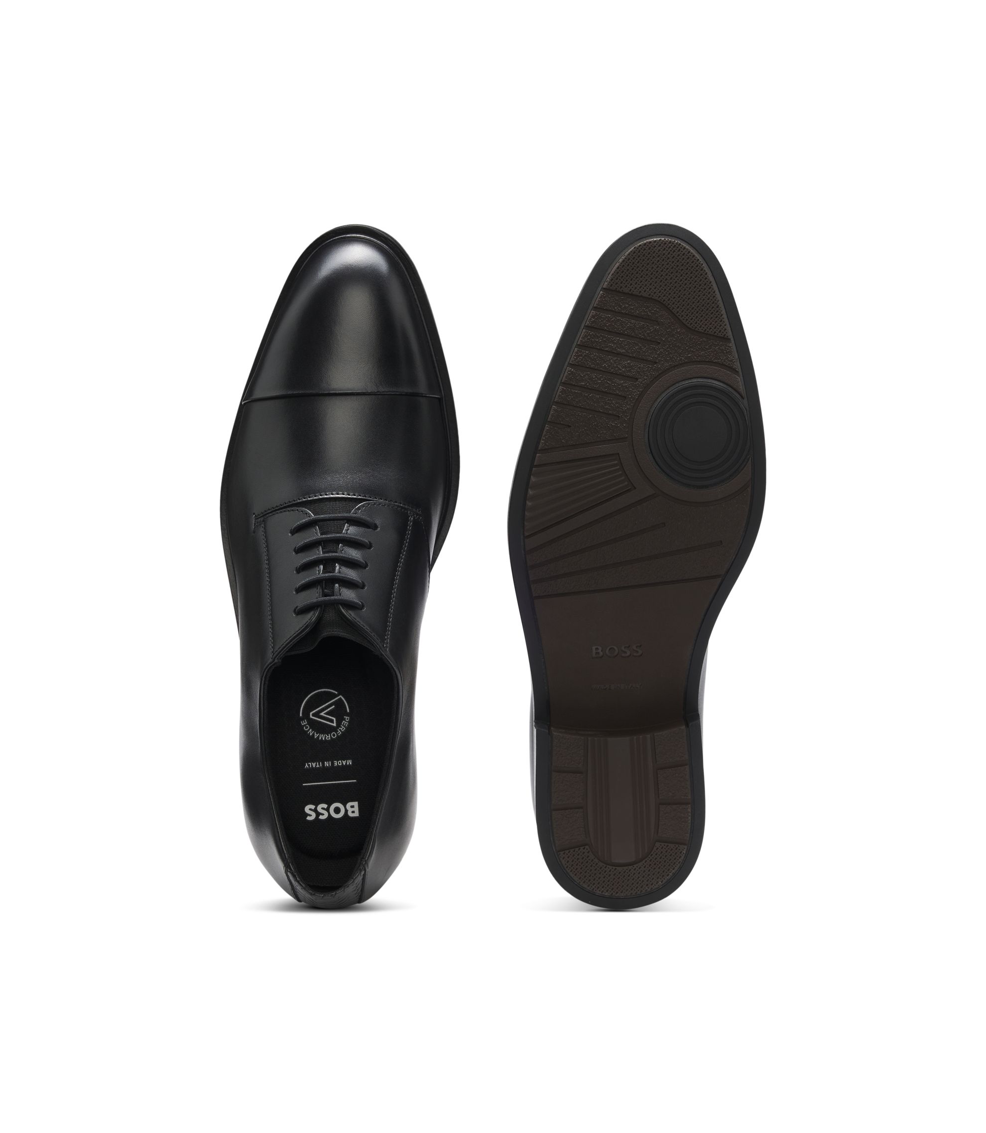 BOSS - Cap-toe Derby shoes in leather - Black