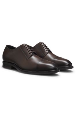 Cap-toe Derby shoes in leather, Dark Brown