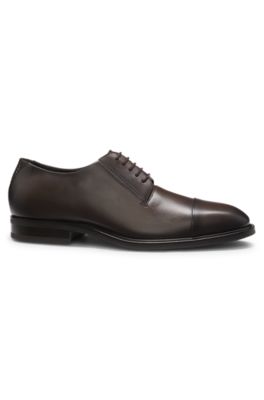 Cap-toe Derby shoes in leather, Dark Brown
