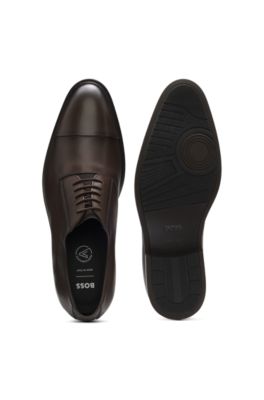 Cap-toe Derby shoes in leather, Dark Brown