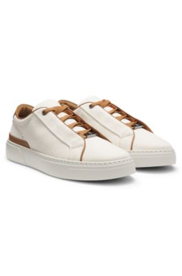 Baskets Gary avec dessus en toile et finitions cuir, Beige clair