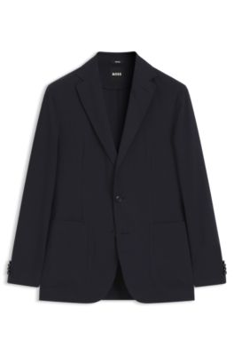 Blazer Slim compactable en laine m&eacute;lang&eacute;e lavable, Bleu fonc&eacute;