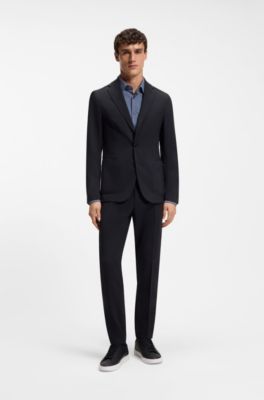 Blazer slim fit plegable de mezcla de lana lavable, Azul oscuro