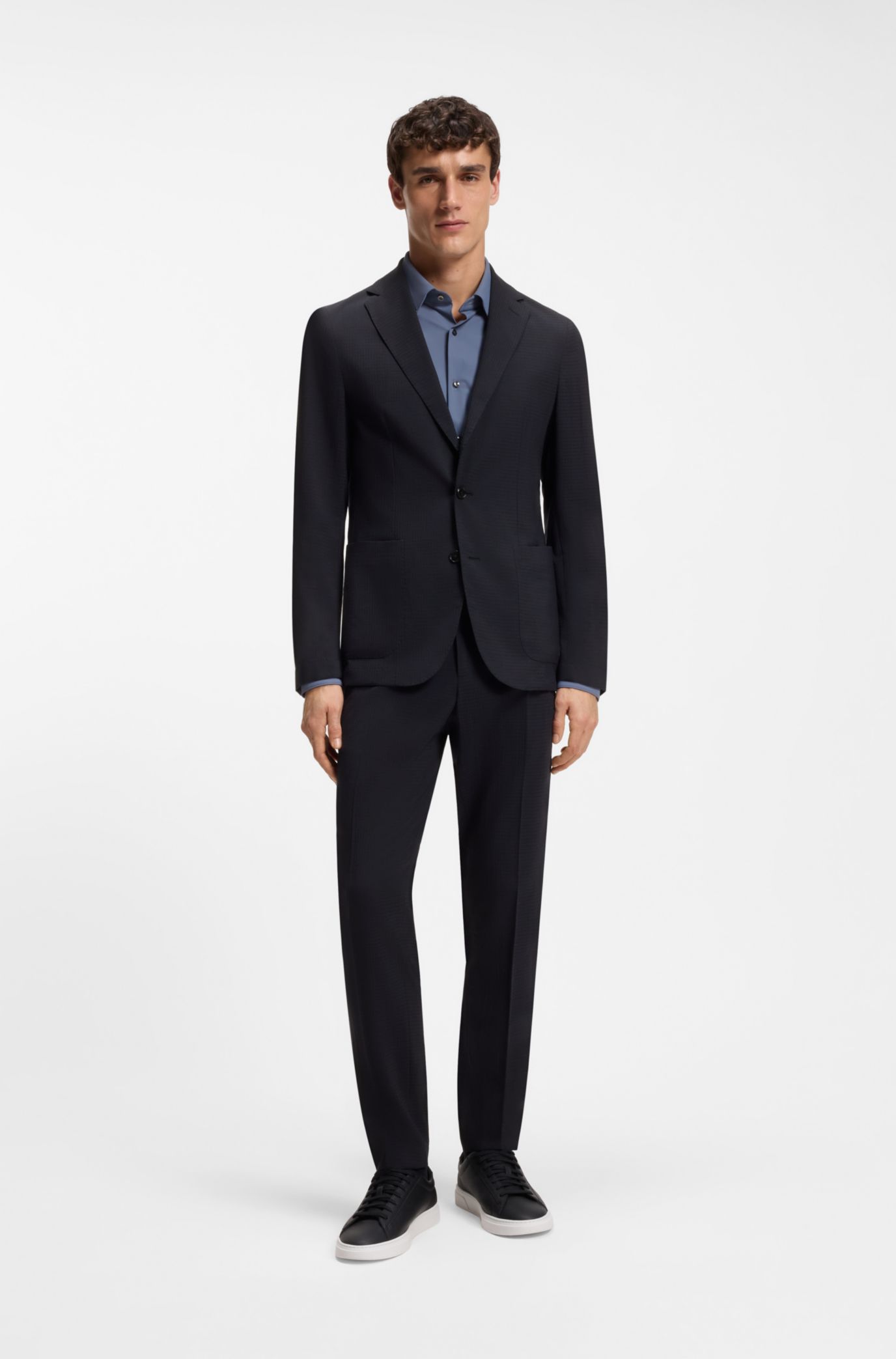 BOSS - Patterned slim-fit jacket in a wool blend - Dark Blue
