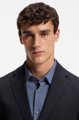 Patterned slim-fit jacket in a wool blend, Dark Blue