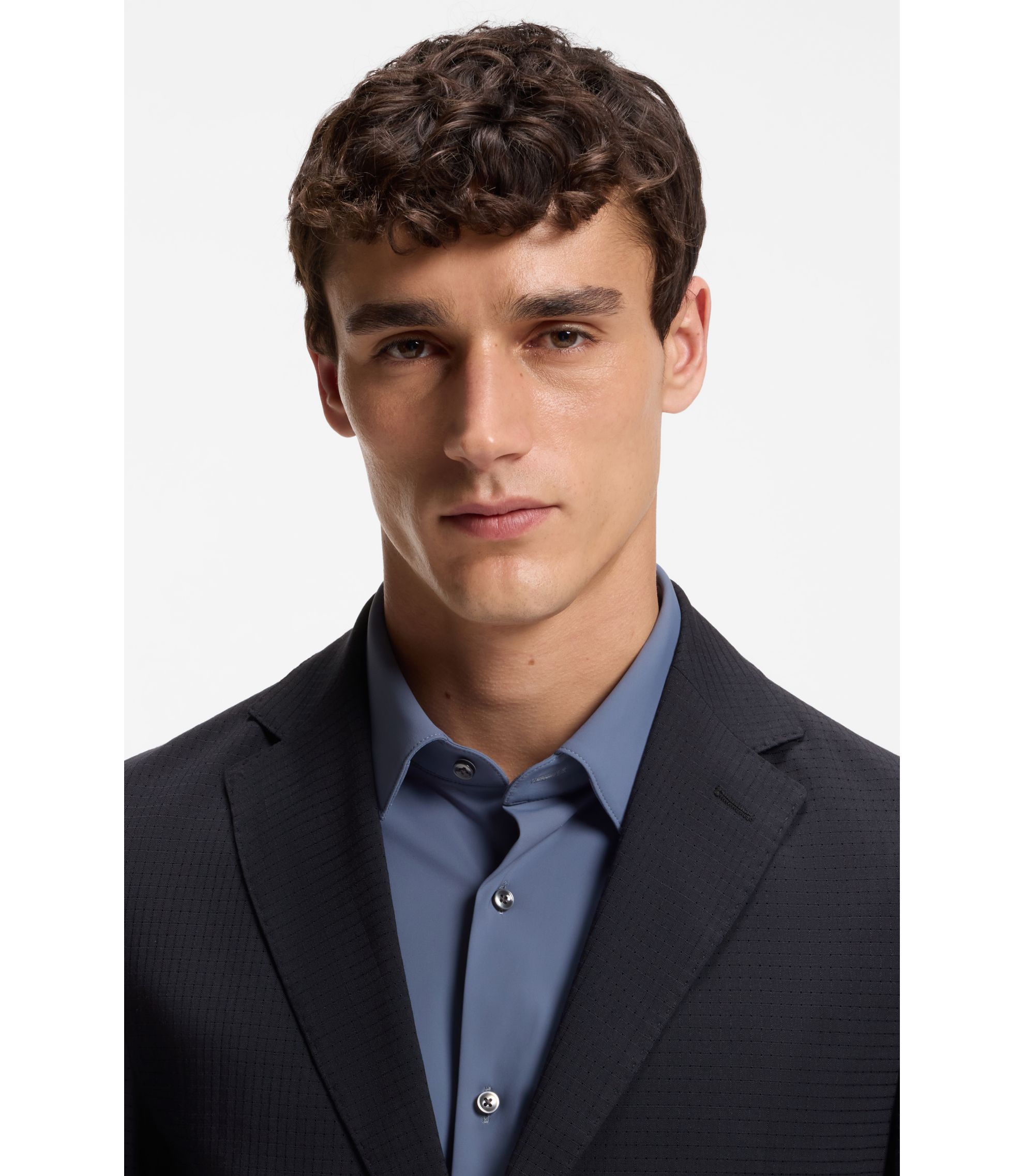 BOSS - Patterned slim-fit jacket in a wool blend - Dark Blue