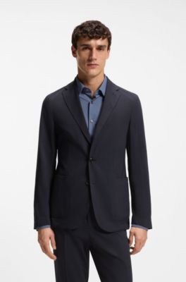 Blazer slim fit plegable de mezcla de lana lavable, Azul oscuro