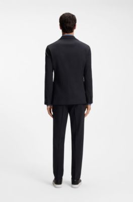 Blazer slim fit plegable de mezcla de lana lavable, Azul oscuro