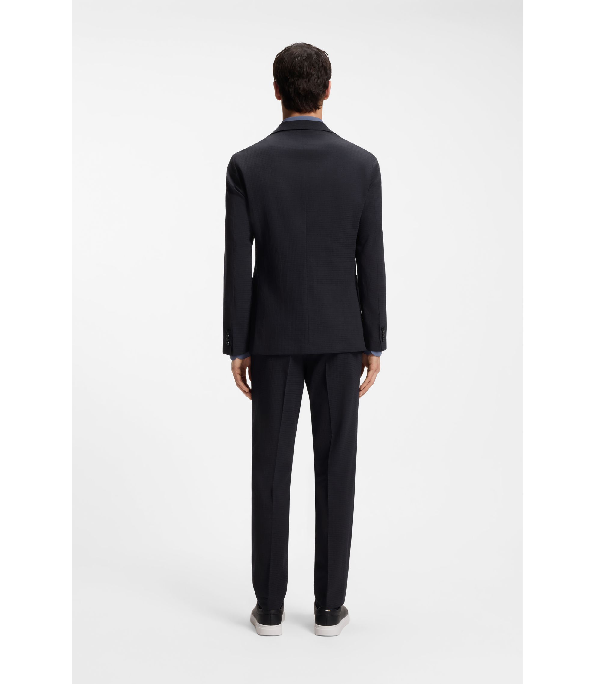 BOSS - Patterned slim-fit jacket in a wool blend - Dark Blue