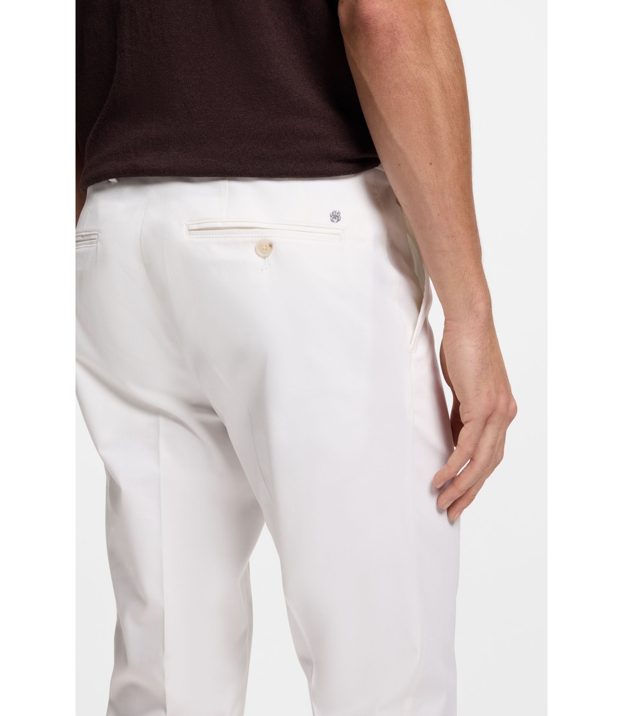BOSS - Washable slim-fit trousers in stretch cotton - White