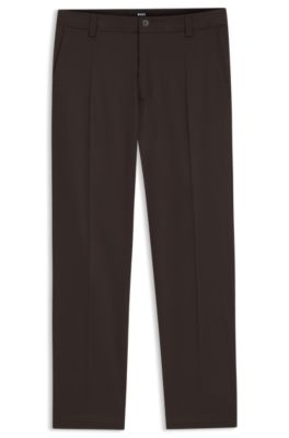 Pantalones straight fit en sarga el&aacute;stica, Marr&oacute;n oscuro