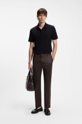 Pantalones straight fit en sarga el&aacute;stica, Marr&oacute;n oscuro