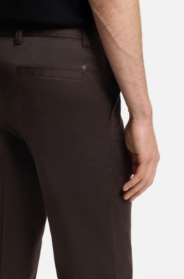 Pantalones straight fit en sarga el&aacute;stica, Marr&oacute;n oscuro