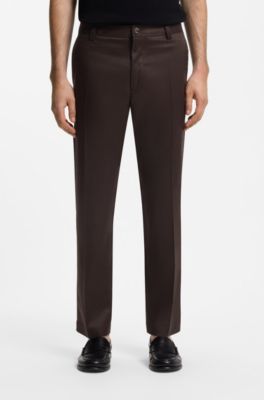 Pantalones straight fit en sarga el&aacute;stica, Marr&oacute;n oscuro