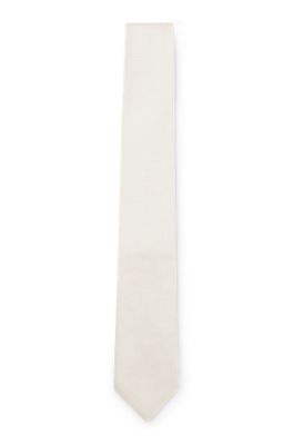 Jacquard-woven tie in silk, White