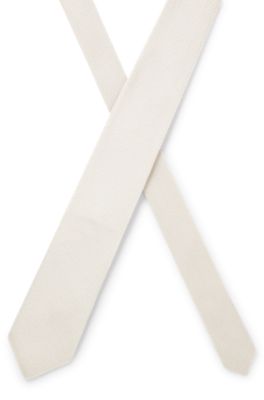 Jacquard-woven tie in silk, White