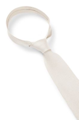 Jacquard-woven tie in silk, White