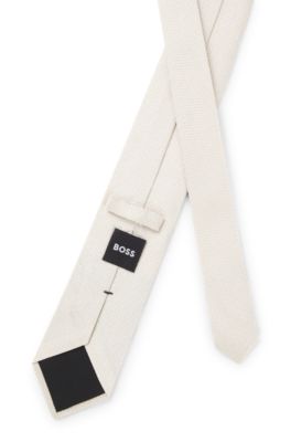 Jacquard-woven tie in silk, White
