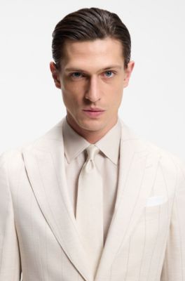 Jacquard-woven tie in silk, White