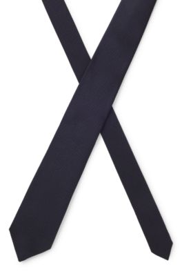 Jacquard-woven tie in silk, Dark Blue