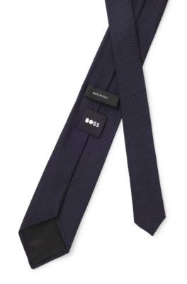Jacquard-woven tie in silk, Dark Blue