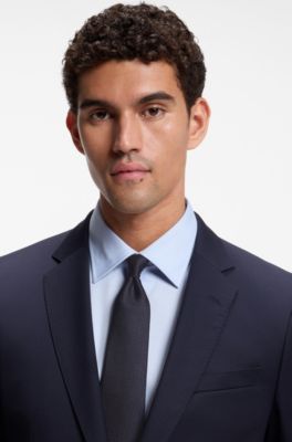 Jacquard-woven tie in silk, Dark Blue