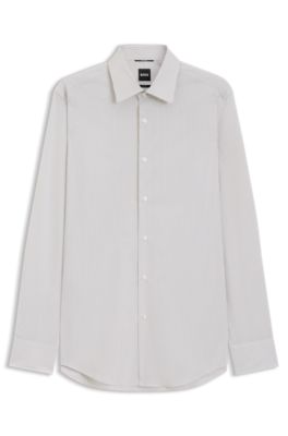 Chemise Slim Fit en popeline de coton m&eacute;lang&eacute; &agrave; rayures, Kaki