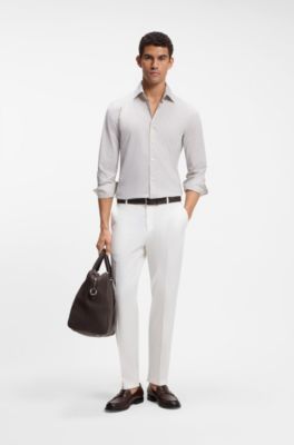 Chemise Slim Fit en popeline de coton m&eacute;lang&eacute; &agrave; rayures, Kaki
