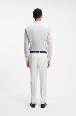 Slim-fit shirt in striped cotton-blend poplin, Khaki