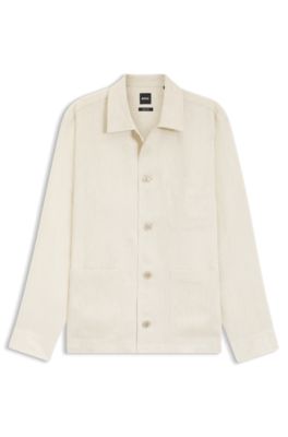 Relaxed-fit overshirt in Italian-made linen twill, Light Beige