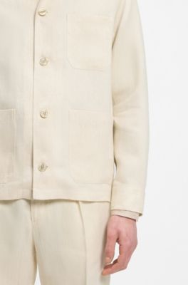 Sobrecamisa relaxed fit en sarga de lino fabricada en Italia, Beige claro