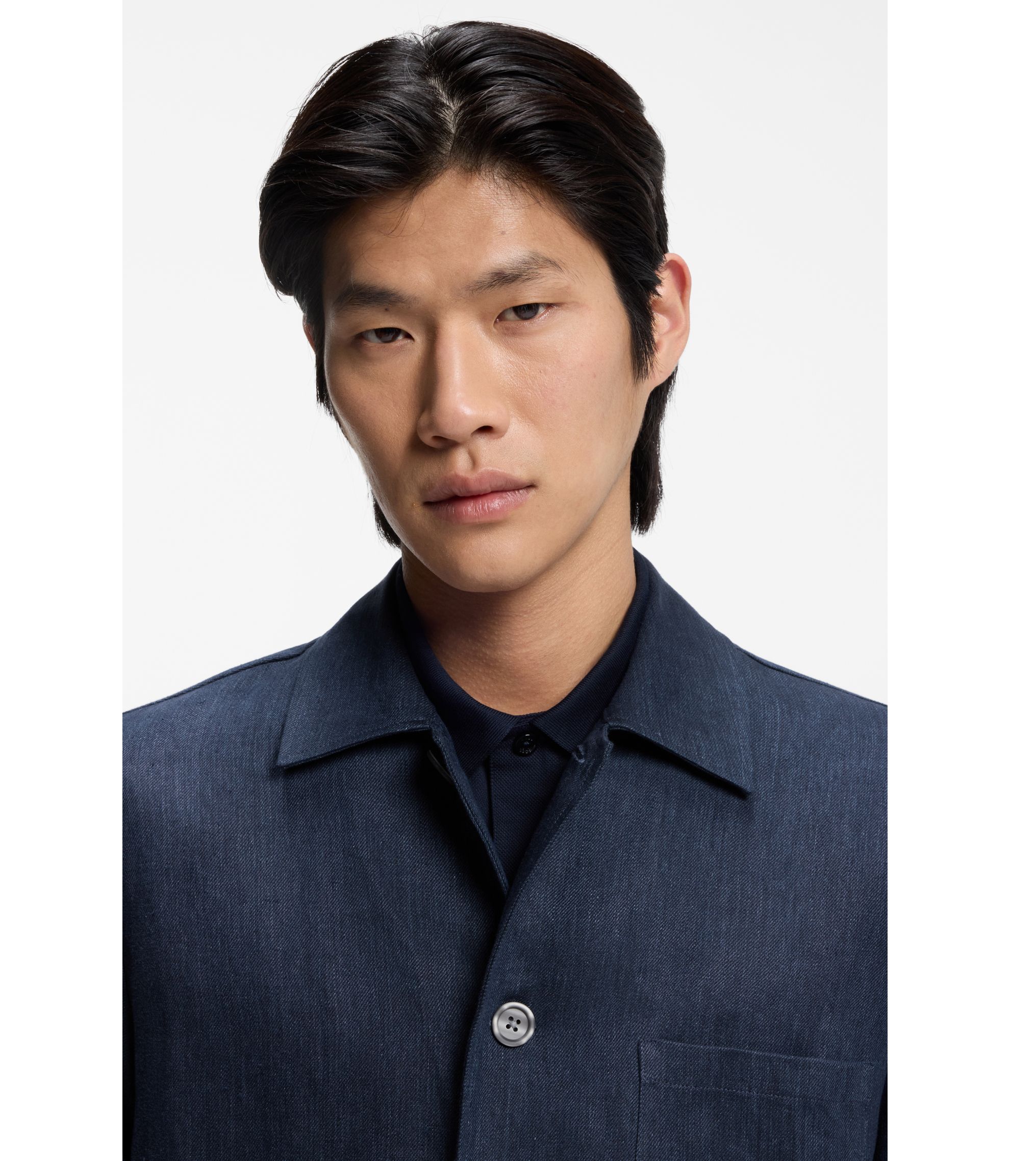 BOSS - Relaxed-fit overshirt in Italian-made linen twill - Dark Blue