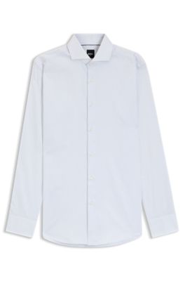 Camisa slim fit en sarga de algod&oacute;n a rayas, Celeste