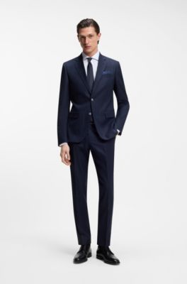 Camisa slim fit en sarga de algod&oacute;n a rayas, Celeste