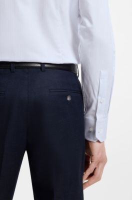 Camisa slim fit en sarga de algod&oacute;n a rayas, Celeste