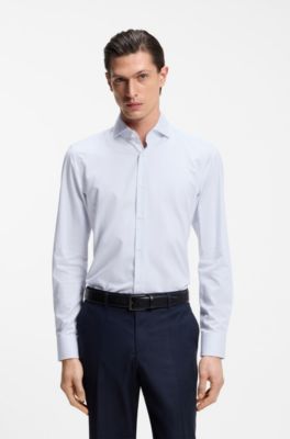Slim-fit shirt in striped twill, Light Blue