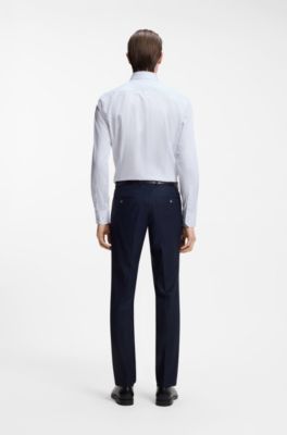 Camisa slim fit en sarga de algod&oacute;n a rayas, Celeste