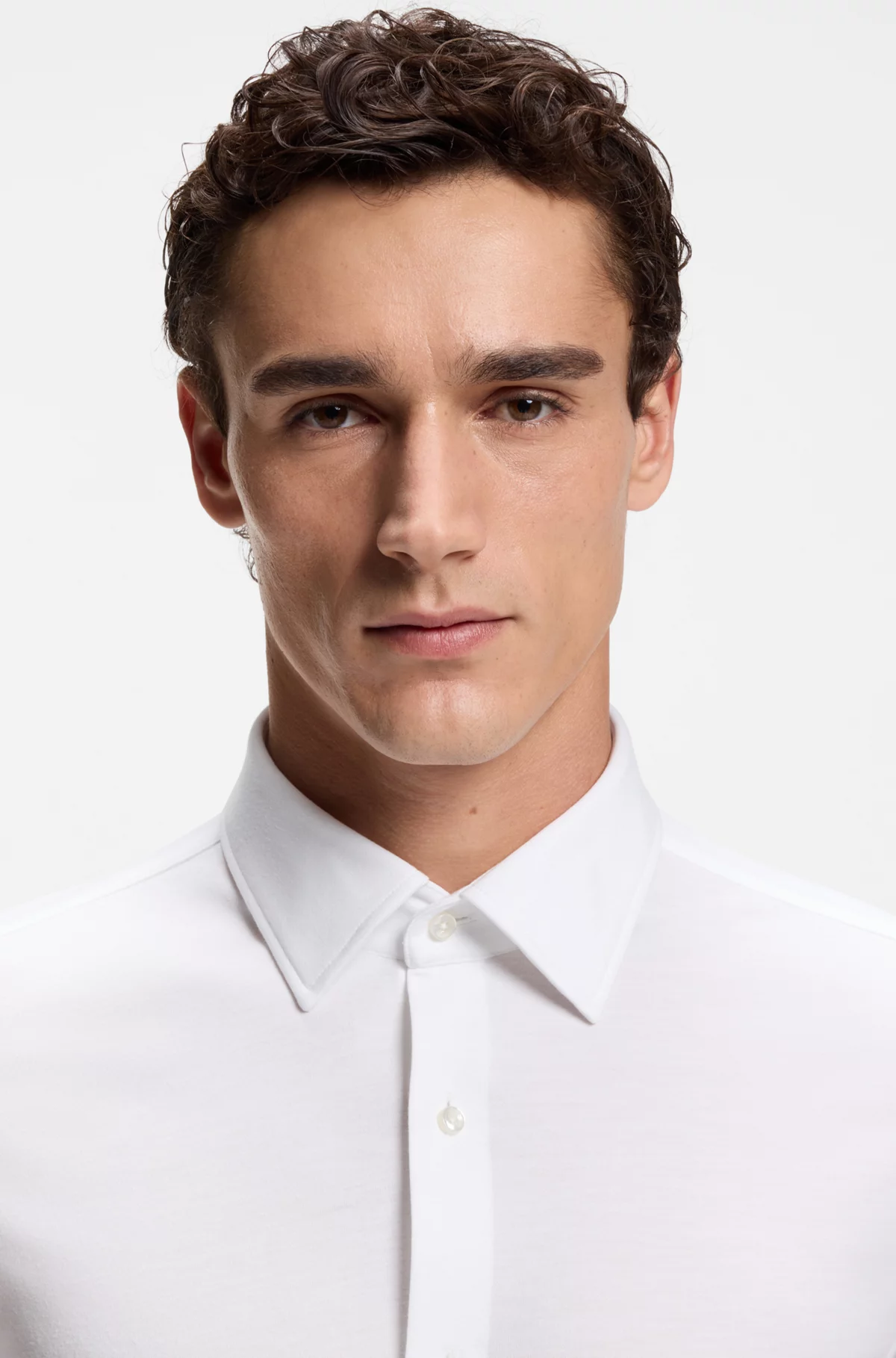 Camisa slim fit en punto de piqué, Blanco