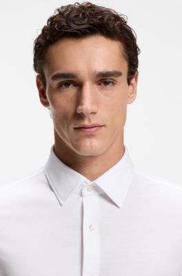 Slim-fit shirt in piqu&eacute; jersey, White